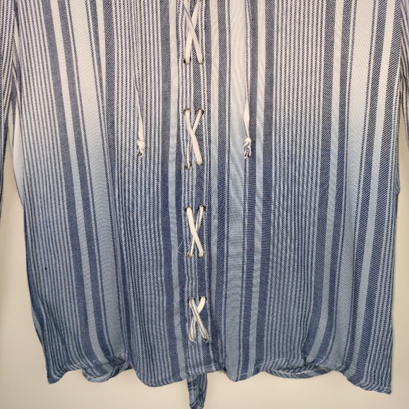 Vintage Havana Dip-Dyed Lace-Up Top in Navy/Blues/White Stripes Sz. M - Picture 3 of 10
